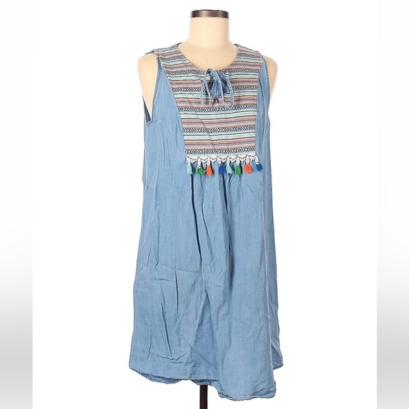 NEIMAN MARCUS Chambray Embellished Sleeveless Dress - Picture 6 of 10